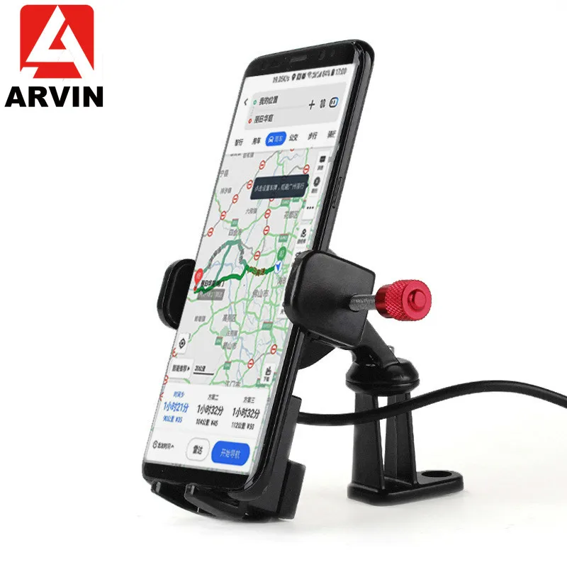 Алюминиевый мотоциклетный держатель для телефона ARVIN с быстрой зарядкой USB 6 А