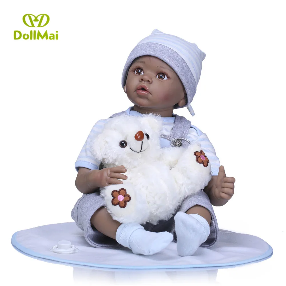 Boy black dolls for girls gift 22"55cm silicone reborn baby dolls lifelike with bear plush doll for childtoys Bebes reborn
Boy black dolls for girls gift 22"55cm silicone reborn baby dolls lifelike with bear plush doll for childtoys Bebes reborn