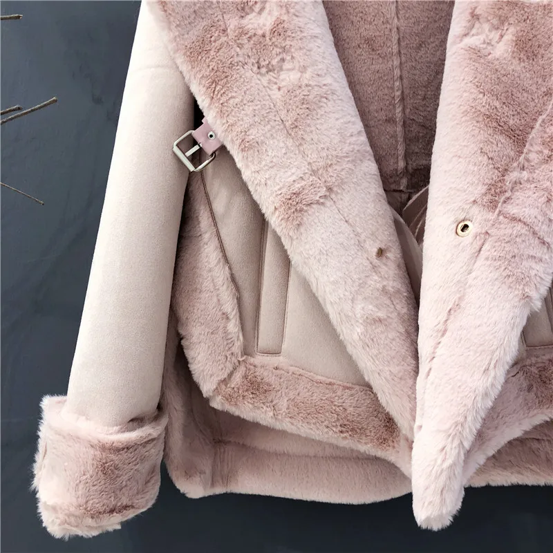 Зимние Утепленные Faux Shearling женские пальто Дубленки теплые замшевые куртки шерсти