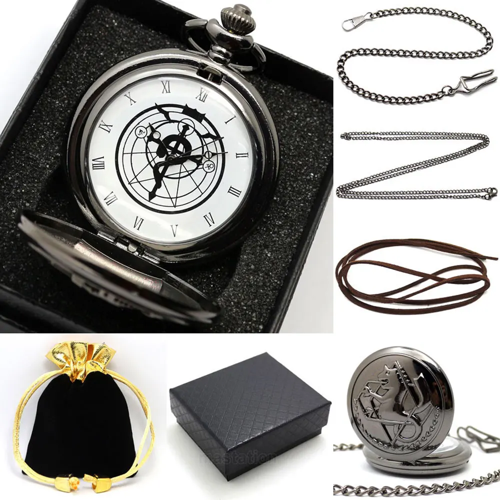 

Classic Animate Fullmetal Alchemist Cartoon Antique Pocket Watch Gift Set With Necklace Chain Men Women Relogio De Bolso