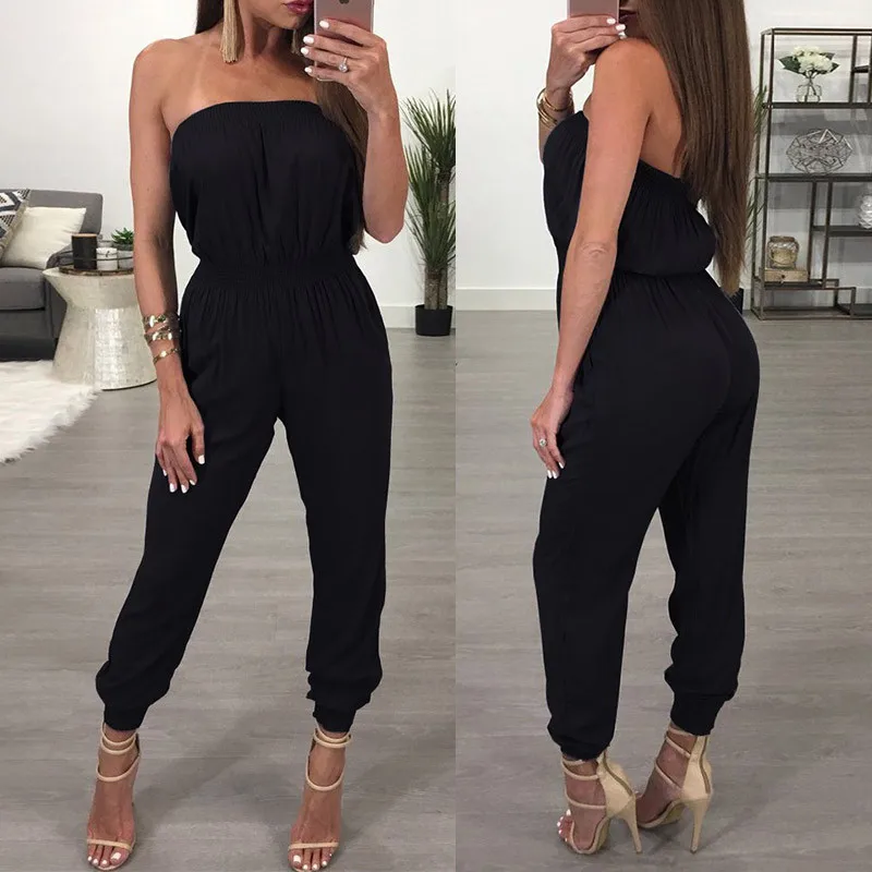 

Women's Strapless Holiday Playsuit Jumpsuit Romper 2019 Fashion Ladies Summer Beach Shorts Clubwear Trousers
