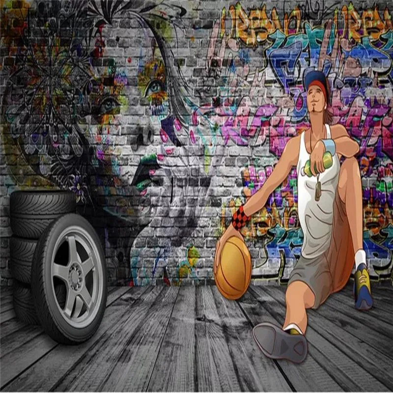 Custom wallpaper street graffiti brick wall blue ball boy personality background wall decoration - high quality silk fabric
Custom wallpaper street graffiti brick wall blue ball boy personality background wall decoration - high quality silk fabric