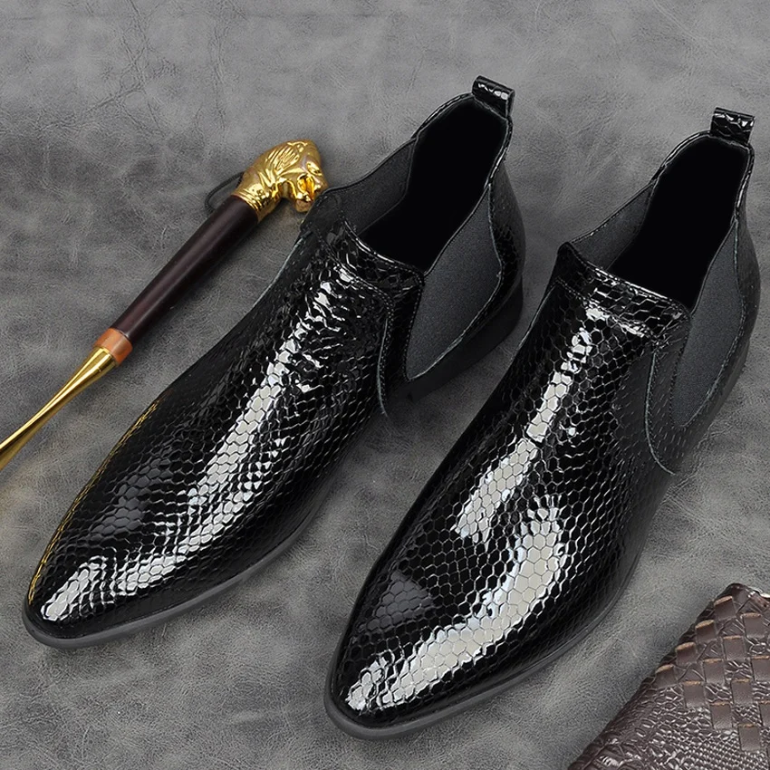 New Luxury Patent Leather Formal Dress Man Chelsea Ankle Boots Pointed Toe Handmade Men's Cowboy Riding Wedding Shoes AM242
New Luxury Patent Leather Formal Dress Man Chelsea Ankle Boots Pointed Toe Handmade Men's Cowboy Riding Wedding Shoes AM242