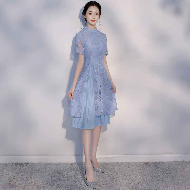 2018 Spring Knee Length Cheongsam Chinese style Mandarin Collar Dress Novelty Women Summer Lace Qipao Slim Party Dresses Vestido
2018 Spring Knee Length Cheongsam Chinese style Mandarin Collar Dress Novelty Women Summer Lace Qipao Slim Party Dresses Vestido