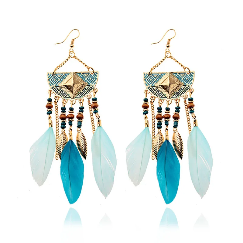 Summer Fashion Indian Jewelry Bohemia Ethnic Vintage Long Feather Earrings Charm Chain Beads Hanging Earrings Boho Beach Holiday
Summer Fashion Indian Jewelry Bohemia Ethnic Vintage Long Feather Earrings Charm Chain Beads Hanging Earrings Boho Beach Holiday