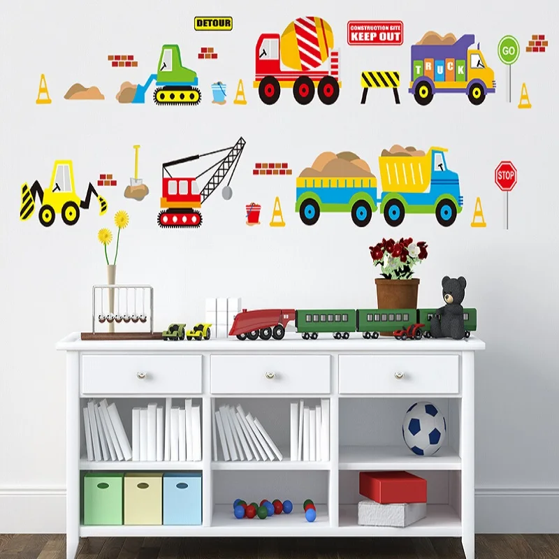 50x70cm DIGGER Wall Decals Construction Trucks Tractor Room Decor Art stickers Colorful For Kids Rooms Brand New | Дом и сад