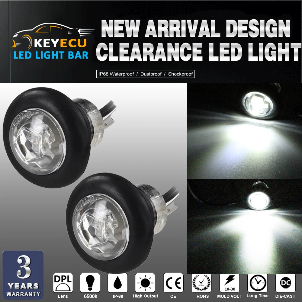 KEYECU 2PCS Mini 3/4"Truck Trailer Marker Light Ends Clear Lens w/ Plug used as clearance Light/side Marker/Identification Light
KEYECU 2PCS Mini 3/4"Truck Trailer Marker Light Ends Clear Lens w/ Plug used as clearance Light/side Marker/Identification Light