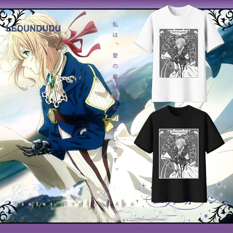 Женские и мужские футболки с принтом в стиле аниме Violet Evergarden летние коротким