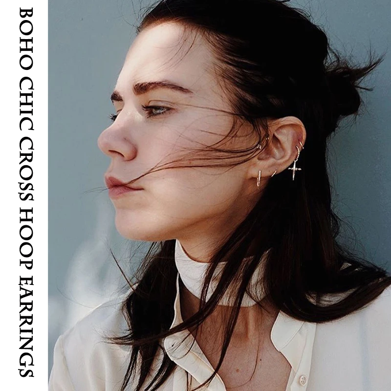 LWONG Boho Chic Gold Silver Color Cross Hoop Earrings For Women Hanging Cross Charms Earring Small Hoops Minimalist Jewelry Gift
LWONG Boho Chic Gold Silver Color Cross Hoop Earrings For Women Hanging Cross Charms Earring Small Hoops Minimalist Jewelry Gift