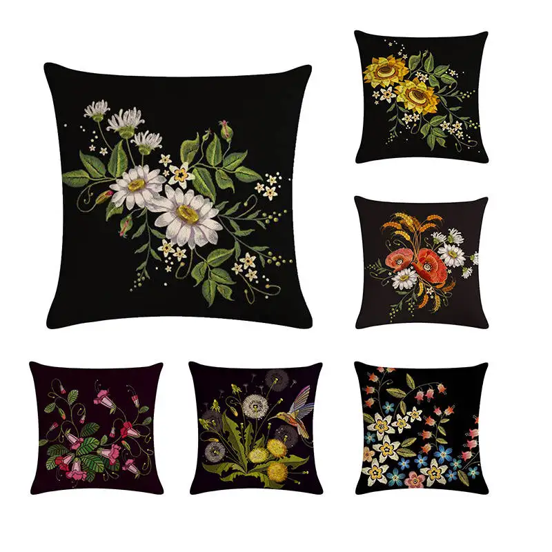 Flower Cushion Cover Decorate Black Throw Pillow Cover Cotton Linen Home Decor 45x45cm Pillowcase For Sofa
Flower Cushion Cover Decorate Black Throw Pillow Cover Cotton Linen Home Decor 45x45cm Pillowcase For Sofa