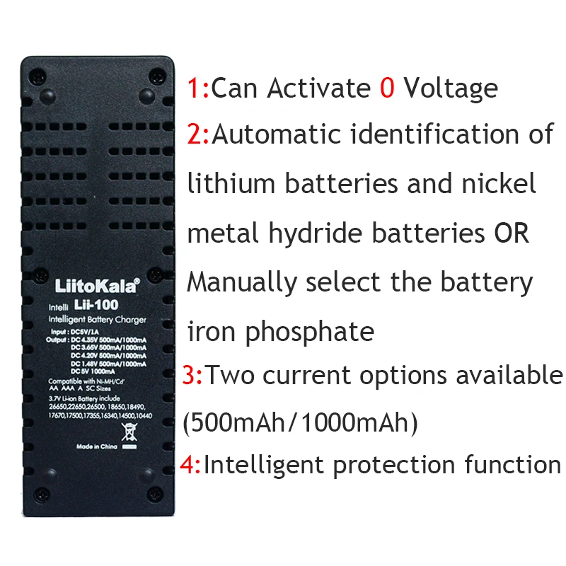 Liitokala 100% lii-100 charger for 1.2 V / 3 V / 3.7 V / 4.25V 18650/26650/18350/16340/18500/AA/AAA Ni MH rechargeable battery
Liitokala 100% lii-100 charger for 1.2 V / 3 V / 3.7 V / 4.25V 18650/26650/18350/16340/18500/AA/AAA Ni MH rechargeable battery