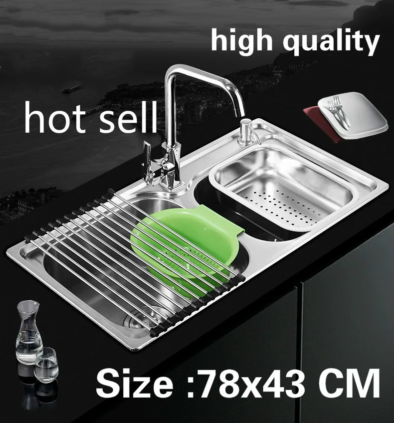 

Free shipping Apartment kitchen double groove sink 304 stainless steel do the dishes hot sell standard 780x430 MM