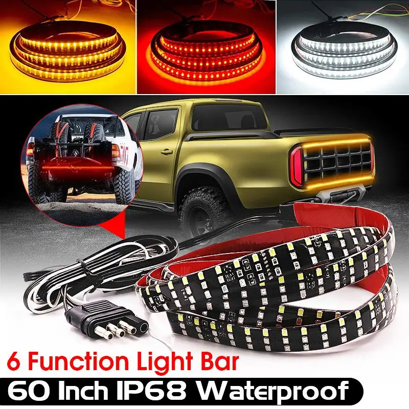 12V 60" Triple Row 6-Function Truck Tailgate LED Strip Light Bar with Reverse Brake Turn Signal for Jeep Pickup SUV Dodge
12V 60" Triple Row 6-Function Truck Tailgate LED Strip Light Bar with Reverse Brake Turn Signal for Jeep Pickup SUV Dodge