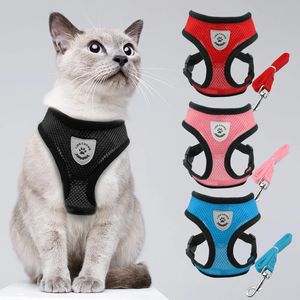 

Mesh Cat Harness and Leash Breathable Reflective Kitten Cats Harnesses Small Dog Puppy Harness for French Bulldog Chihuahua Pug