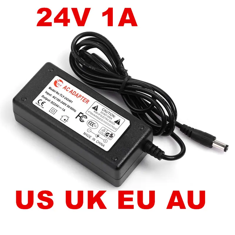 50 шт. 24 В 1A Вт адаптер питания 24v1a переменного тока US EU UK AU вилка линия 1 5 м + DC 2 AC100 240V