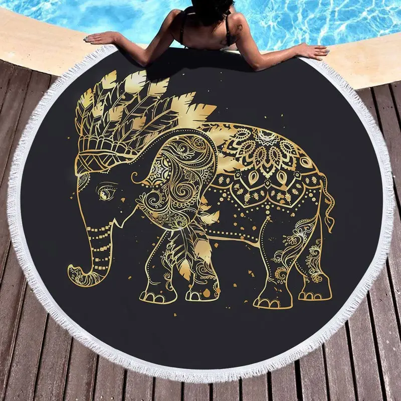 Фото Lannidaa горячее тиснение слон круглый пляжное полотенце черно белые животные