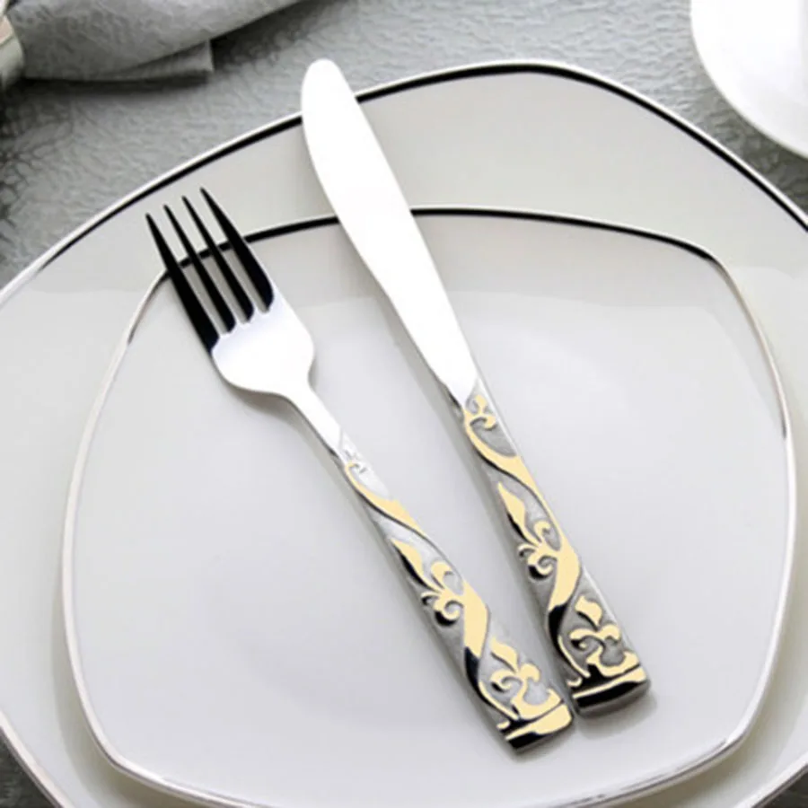 Gold Carving Fork Spoon Knife Set Food Accessories Completas Vajillas De Porcelana Set Cubiertos Acero Inoxidable Servies 610
Gold Carving Fork Spoon Knife Set Food Accessories Completas Vajillas De Porcelana Set Cubiertos Acero Inoxidable Servies 610