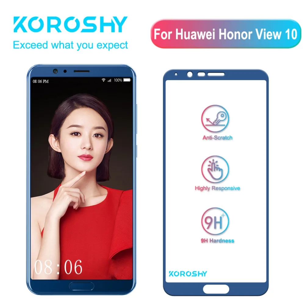 KOROSHY полное покрытие закаленное стекло для Huawei Honor View 10 V10 V защита экрана HD