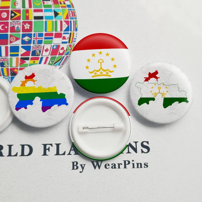 Tajikistan Flag Map Tin Button Pins LGBT Gay Rainbow Pride Badges | Украшения и аксессуары