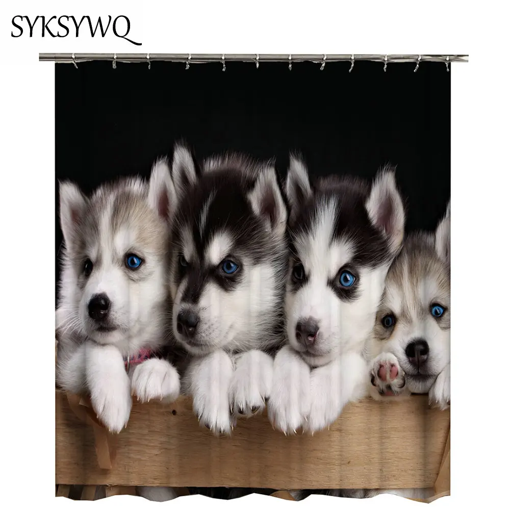 Занавеска для душа Husky dog новый дизайн 2018 водонепроницаемая тканевая занавеска