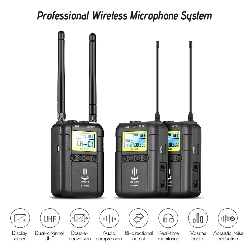 2 * Transmitter+ 1 * Receiver Wireless Video Recording Microphone System Support Dual-channel UHF Low Cut for Interview Sound
2 * Transmitter+ 1 * Receiver Wireless Video Recording Microphone System Support Dual-channel UHF Low Cut for Interview Sound