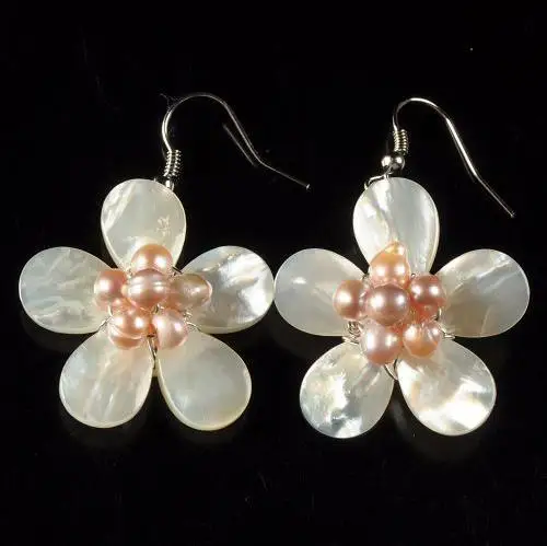 New Arriver Shell Pearl Flower Earrings, Pink Freshwater Pearl Shell Flower Handwork Dangle Earrings,S925 Silvers Jewellery
New Arriver Shell Pearl Flower Earrings, Pink Freshwater Pearl Shell Flower Handwork Dangle Earrings,S925 Silvers Jewellery