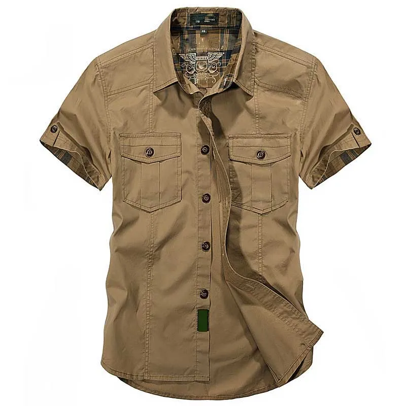 Фото Рубашка карго мужская с короткими рукавами хлопок 2 кармана - купить