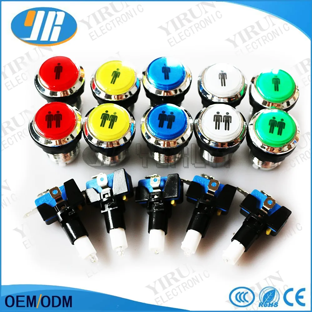 

Free shipping CHROME silver Plated 12v LED illuminated Arcade Start Push Button with microswitch stents 1P or 2P logo button