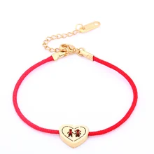Женский красный браслет регулируемый с сердечком и цепочкой для