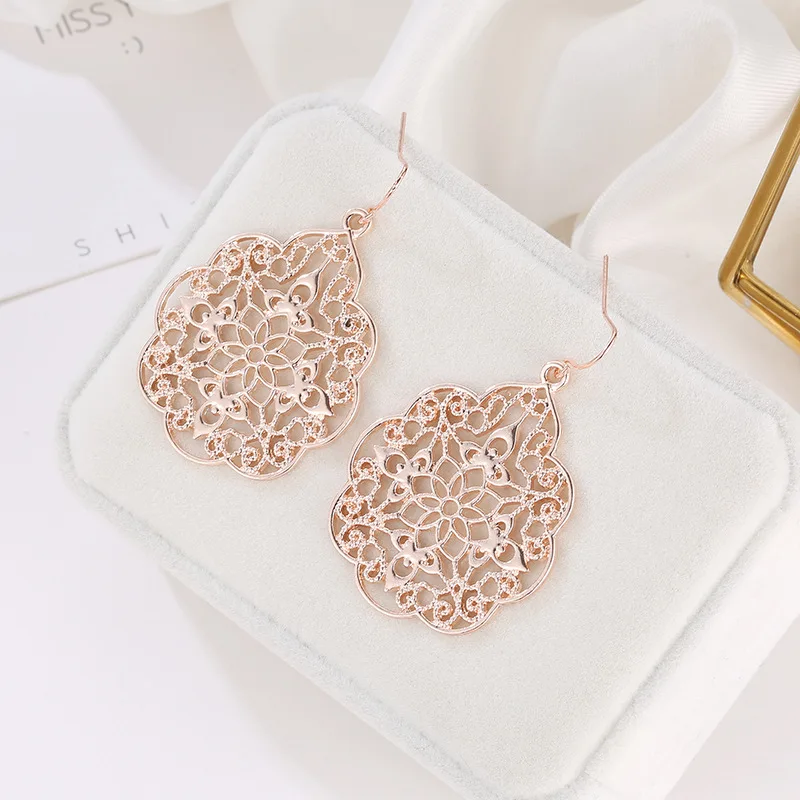Drop Earrings Palace Pattern Earing Openwork For Women Earring Brincos gold rose silver color Earings Jewelry J261 | Украшения и