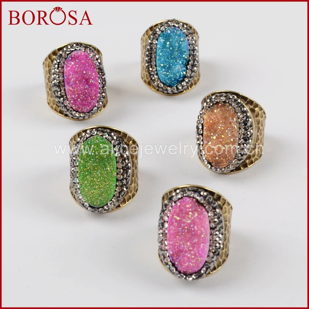 BOROSA New Druzy Ring Gems Oval Titanium Rainbow Drusy Party Ring,With Crystal Rhinestone Pave Gold Band Ring for Women JAB758
BOROSA New Druzy Ring Gems Oval Titanium Rainbow Drusy Party Ring,With Crystal Rhinestone Pave Gold Band Ring for Women JAB758