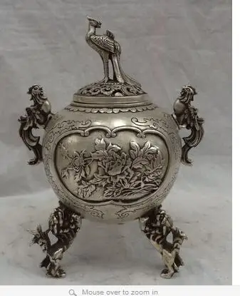 9 "Тибет Silver Bird Fly Феникс Павлин Глава Статуя Льва Курильница Курильница Ремесла Тибетский Серебро Бронза украшение
9 "Тибет Silver Bird Fly Феникс Павлин Глава Статуя Льва Курильница Курильница Ремесла Тибетский Серебро Бронза украшение