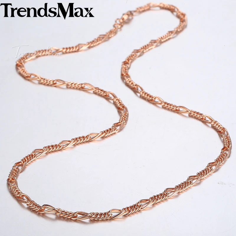 Trendsmax 3 мм 50 см ожерелье для женщин девочек 585 розовое золото бордюр Фигаро