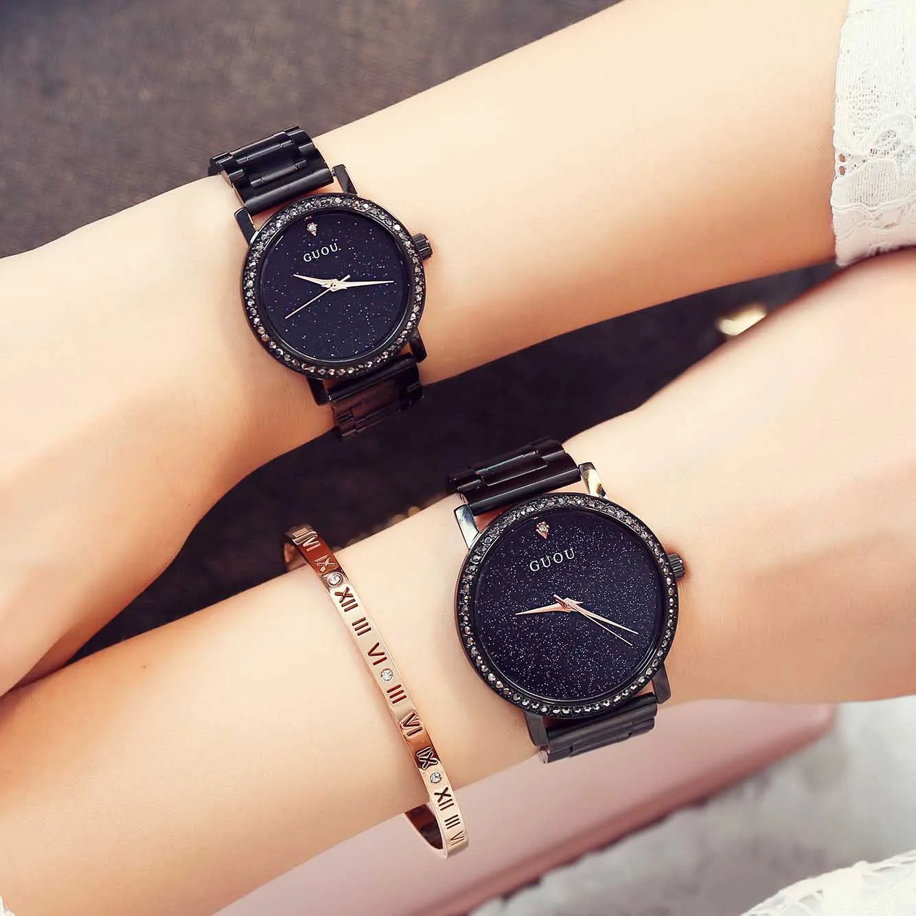 2018 Top Guou Brand Clock Fashion Women Cool Black Sky Star Luxury Stylish Crystal Rhinestones Quartz Watch Big Dial Waterproof
2018 Top Guou Brand Clock Fashion Women Cool Black Sky Star Luxury Stylish Crystal Rhinestones Quartz Watch Big Dial Waterproof