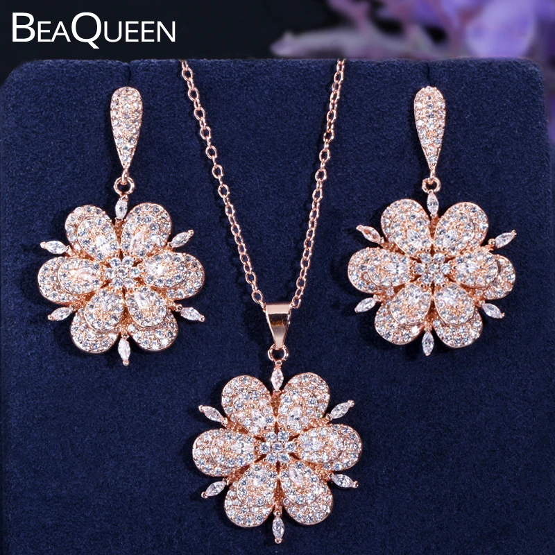 BeaQueen Geometry Rose Gold Color Cubic Zirconia Big Elegant Flower Drop Earrings Pendant Necklace Wedding Jewelry Sets JS195
BeaQueen Geometry Rose Gold Color Cubic Zirconia Big Elegant Flower Drop Earrings Pendant Necklace Wedding Jewelry Sets JS195