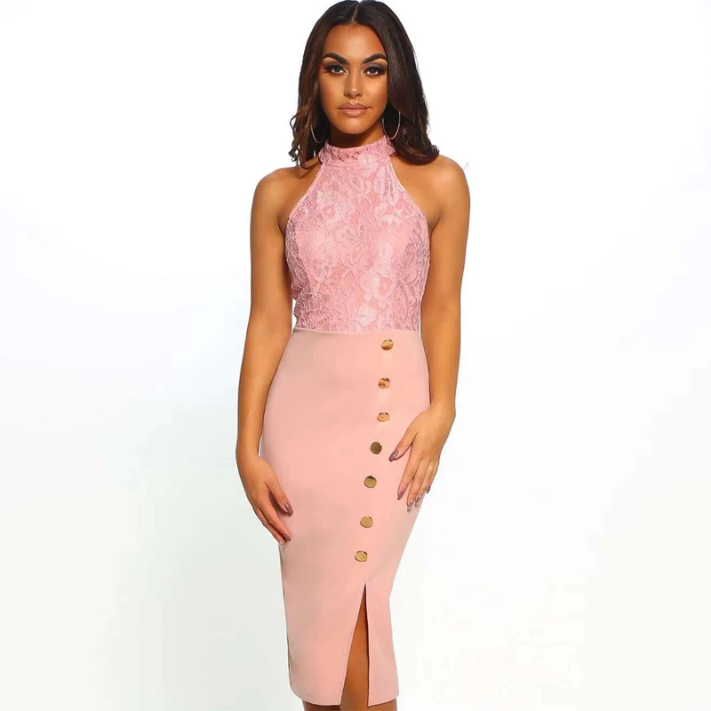 New Fashion Hot Selling Elegant Sleeveless Pink Bandage With Lace Midi Formal Party Dresses Wholesale
New Fashion Hot Selling Elegant Sleeveless Pink Bandage With Lace Midi Formal Party Dresses Wholesale
