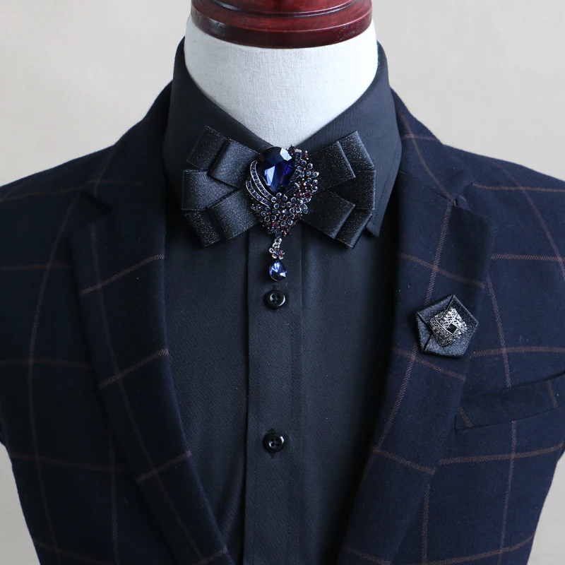 Новый мужской галстук-бабочка ручной работы из полиэстера с бриллиантами