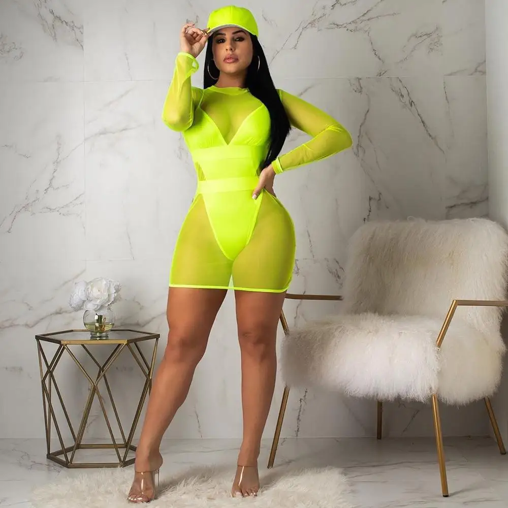 BKLD Women Summer Clothes Neon Suit Long Sleeve Mesh Cover Up Dress And Bodysuit Sexy Beach Outfits Solid Color Two Pieces Sets
BKLD Women Summer Clothes Neon Suit Long Sleeve Mesh Cover Up Dress And Bodysuit Sexy Beach Outfits Solid Color Two Pieces Sets