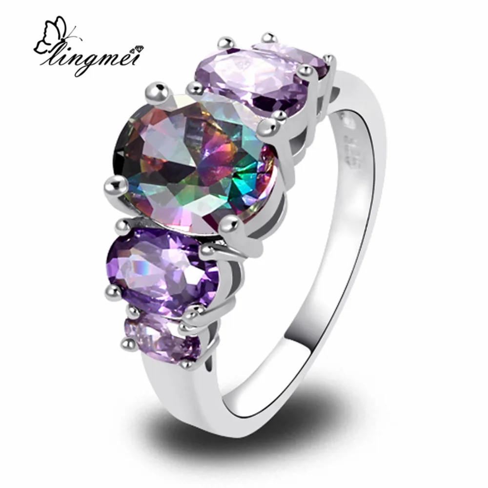 Lingmei New Fashion Wedding Band Rainbow Multicolor Purple Zircon Silver Color Ring Size 6 7 8 9 10 11 Jewelry for Women Gifts
Lingmei New Fashion Wedding Band Rainbow Multicolor Purple Zircon Silver Color Ring Size 6 7 8 9 10 11 Jewelry for Women Gifts