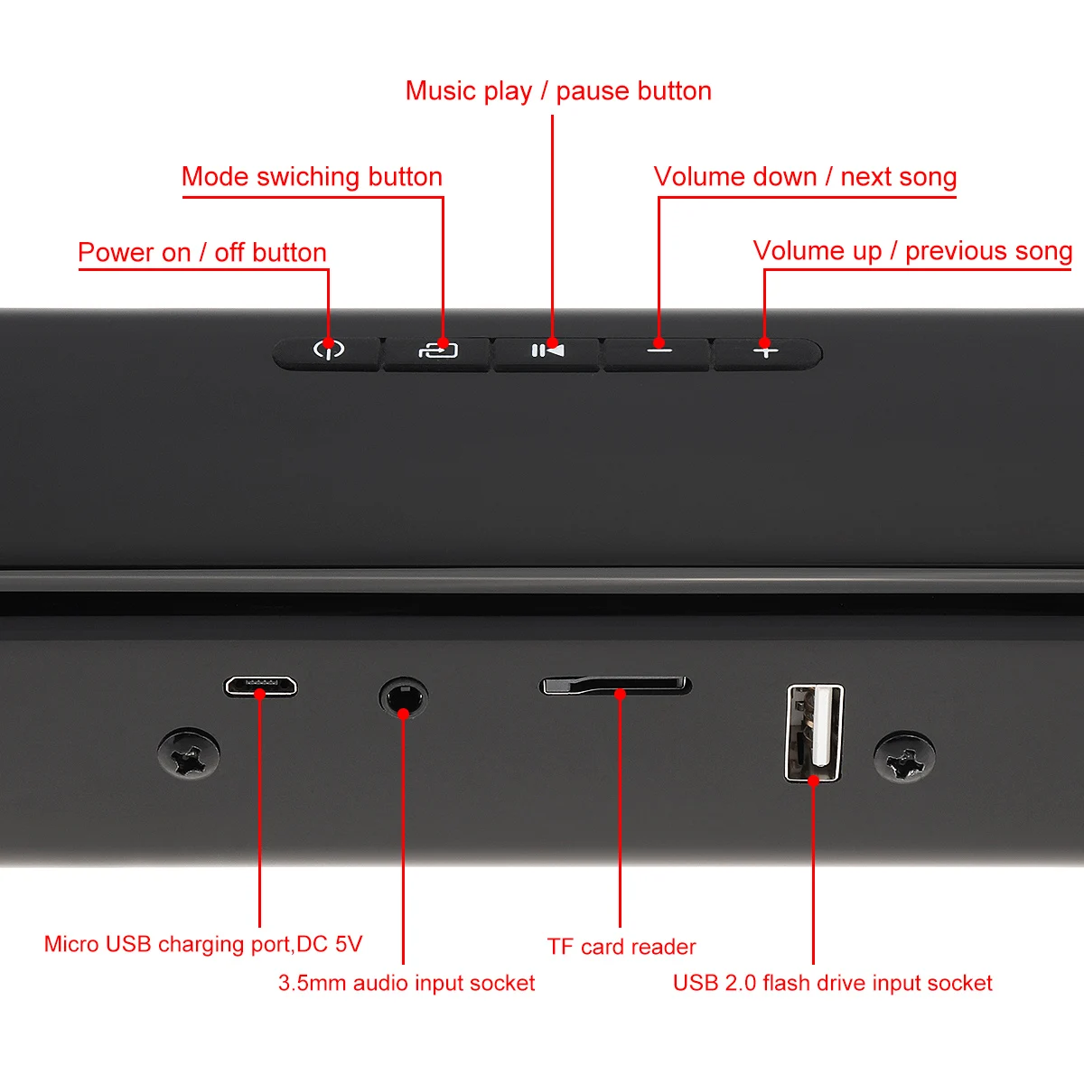 BS-28A Portable Multi-Function Bluetooth Soundbar Speaker with 2 Full Range Horns Support TF Card FM function for PC/TV
BS-28A Portable Multi-Function Bluetooth Soundbar Speaker with 2 Full Range Horns Support TF Card FM function for PC/TV