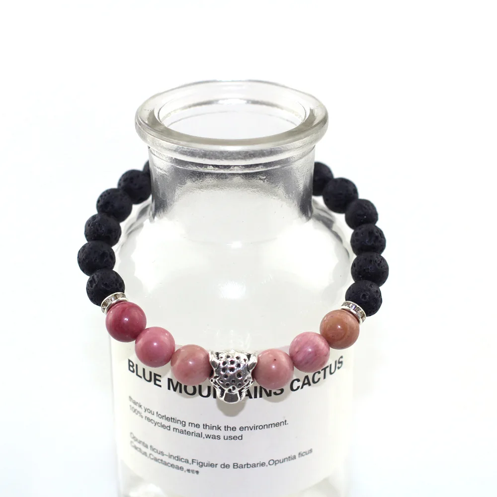 New design hot selling leopard Alloy Woodgrain Volcanic Rock Birthday Gift natural stone elastic Bracelets Pulsera de mujer | Украшения и