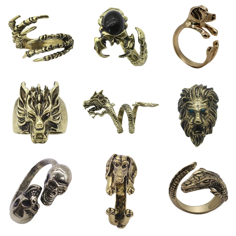 

Punk Animal Gothic Ring for Women Dog Dragon Wolf Bird Lion Head Eagle Claw Men Ring Knight Ring Jewelry Christmas Gift Jewelry