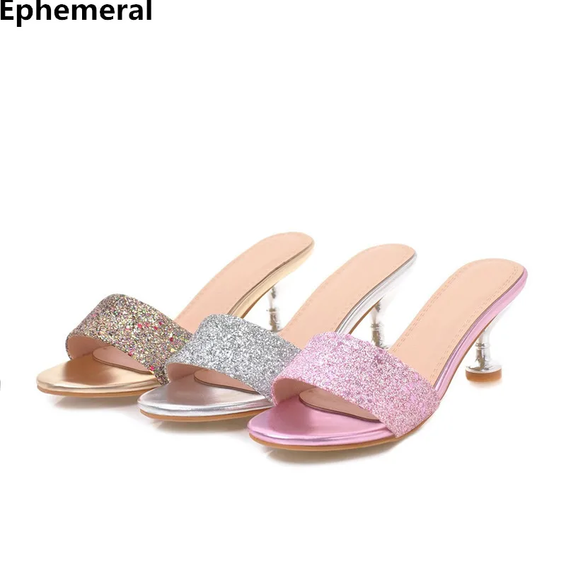 Ladies Sequined Cloth Bling Slippers Fashion Summer Peep Toe Shoes Outdoor 6cm Heel Slides Anti- Slip Sole Plus Size 41-35 37 43
Ladies Sequined Cloth Bling Slippers Fashion Summer Peep Toe Shoes Outdoor 6cm Heel Slides Anti- Slip Sole Plus Size 41-35 37 43