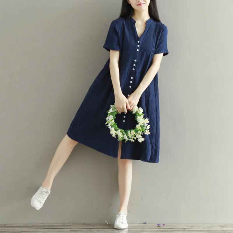Summer New Dresses Loose Large Size Dress Cotton Linen Short Sleeve Dress Elegant Vestiti Donna
Summer New Dresses Loose Large Size Dress Cotton Linen Short Sleeve Dress Elegant Vestiti Donna