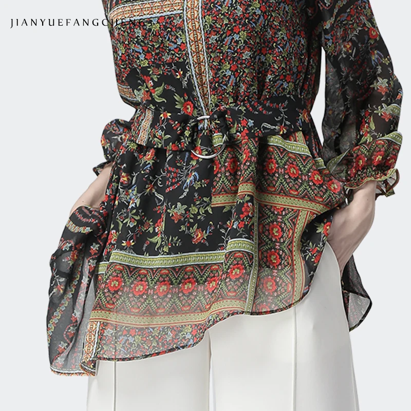 Chiffon Women Floral Blouse Brown Long Sleeve Bohemia Style Gothic Ladies Summer Top Plus Size Loose With Belt Vintage Blouses
Chiffon Women Floral Blouse Brown Long Sleeve Bohemia Style Gothic Ladies Summer Top Plus Size Loose With Belt Vintage Blouses