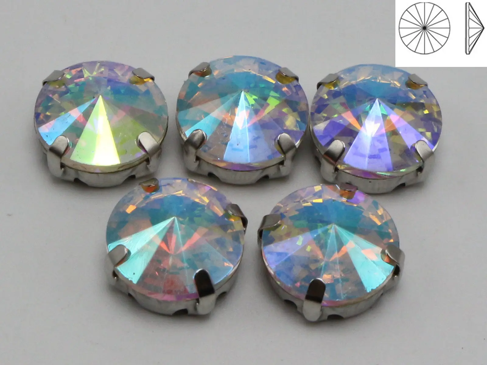 20 Silver Colour Clear AB Crystal Rivoli Rhinestones Glass Rose Montees 12mm Sew on
20 Silver Colour Clear AB Crystal Rivoli Rhinestones Glass Rose Montees 12mm Sew on