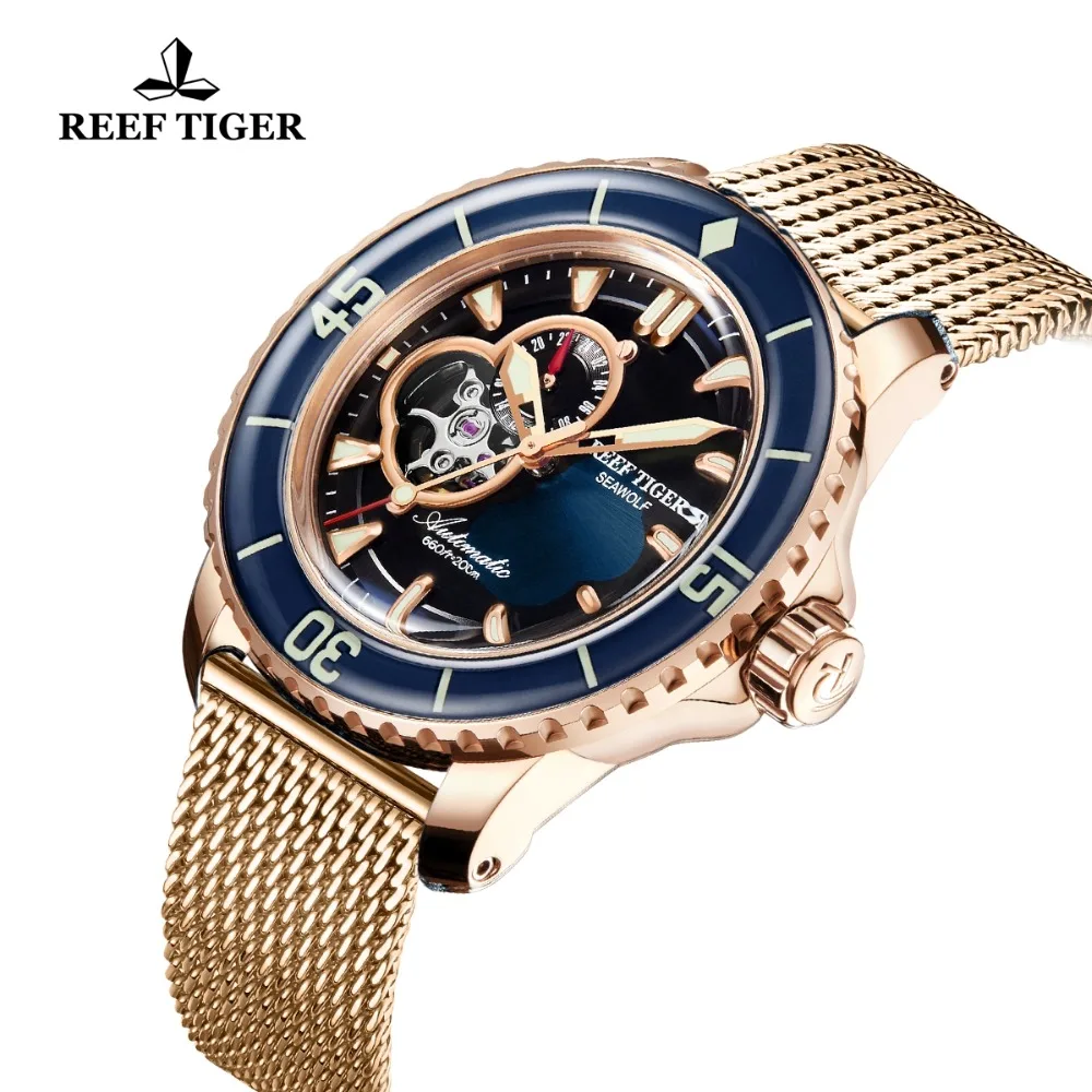 Reef Tiger/RT Luxury Dive Sport Watches for Men Rose Gold Strap With Push Button Hidden Clasp Automatic Black Watches RGA3039
Reef Tiger/RT Luxury Dive Sport Watches for Men Rose Gold Strap With Push Button Hidden Clasp Automatic Black Watches RGA3039