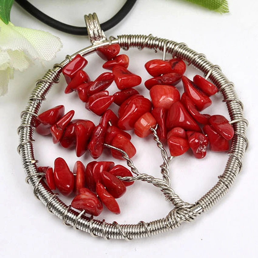Trendy-beads Popular Silver Plated Red Coral Stone Wire Wrap Tree of Life Round Pendant Fashion Jewelry
Trendy-beads Popular Silver Plated Red Coral Stone Wire Wrap Tree of Life Round Pendant Fashion Jewelry