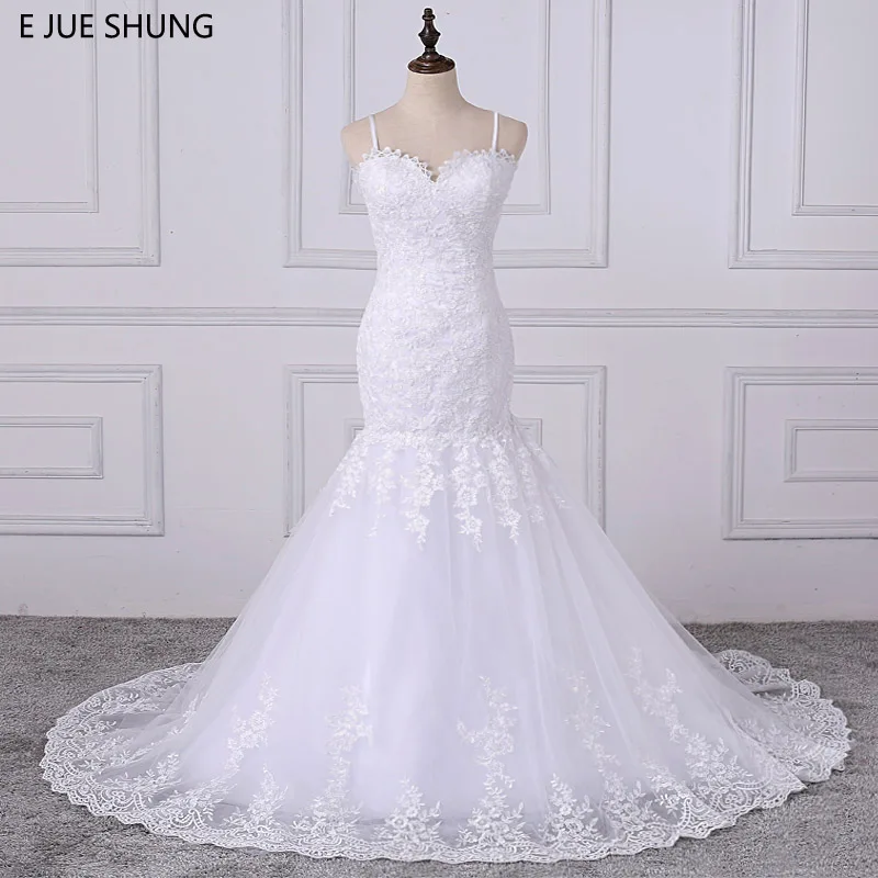 E JUE SHUNG White Vintage Lace Appliques Cheap Mermaid Wedding Dresses Spaghetti Straps Backless Wedding Gowns Bridal Dress
E JUE SHUNG White Vintage Lace Appliques Cheap Mermaid Wedding Dresses Spaghetti Straps Backless Wedding Gowns Bridal Dress