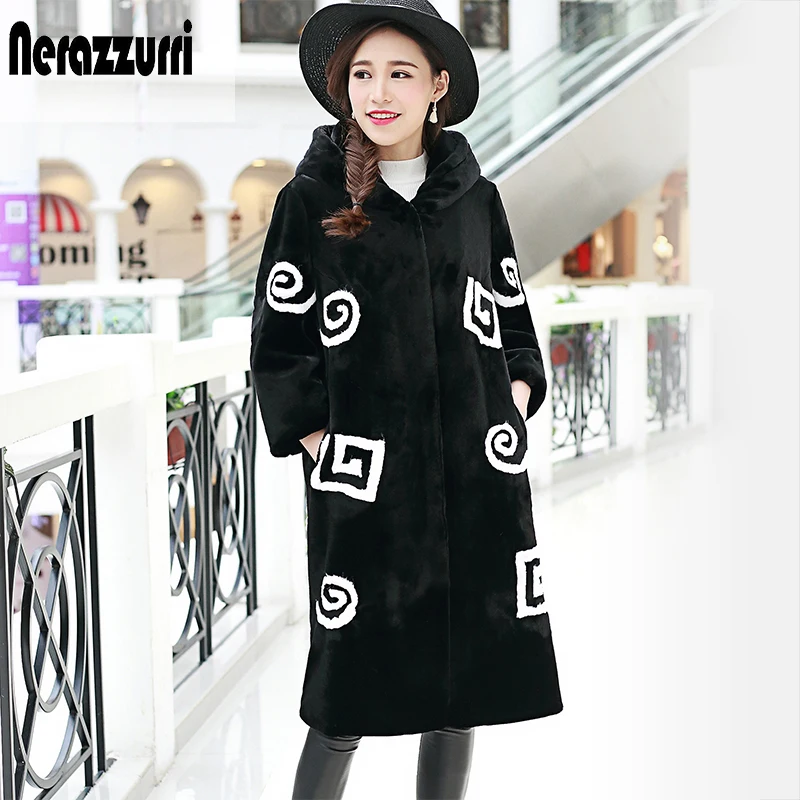 Nerazzurri Black and White Color Block Womens Faux Fur Coat with Hood 2021 Winter Long Warm Furry Fake Rex Rabbit Fur Overcoat
Nerazzurri Black and White Color Block Womens Faux Fur Coat with Hood 2021 Winter Long Warm Furry Fake Rex Rabbit Fur Overcoat